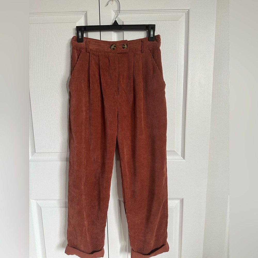 Topshop Brown Corduroy Pants High-Waisted Straight Leg